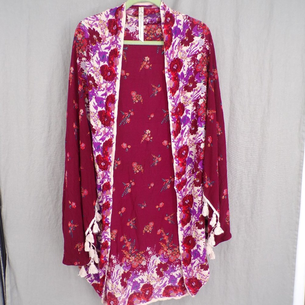 Free People Women's Intimately Bohemian Fringe Midi Floral Kimono - 1sz